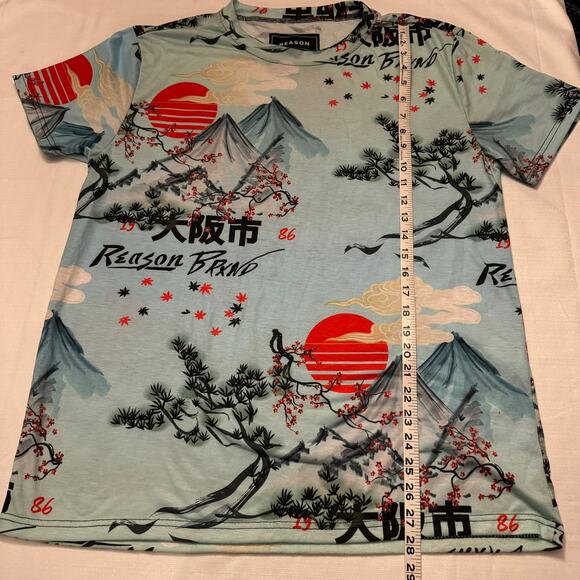 Reason Brand Clothing NY Tee Shirt Japanese Cherry Blossom All Over Print Sz L - Picture 4 of 6